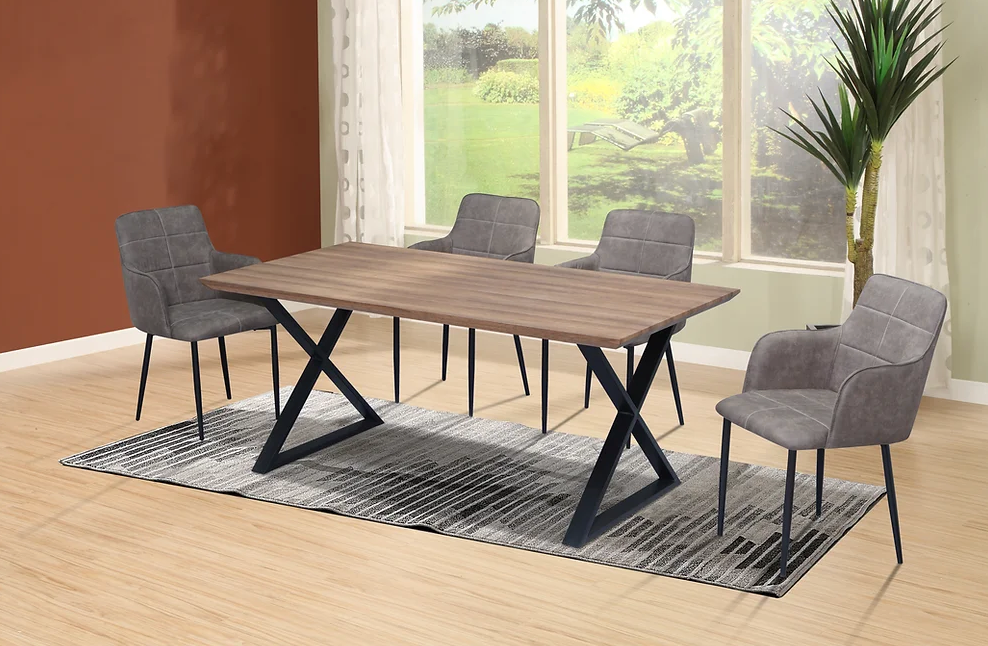 7pc Dinette Set Wood Table with
Charcoal Brown PU Chairs