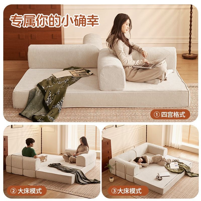 2m奶白灯芯绒泰迪沙发床sofabed