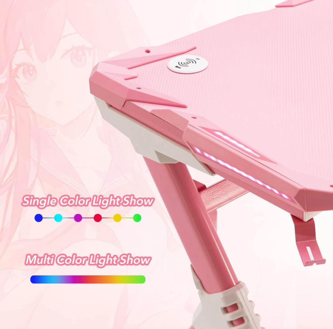 粉色智能无线充电电竞桌