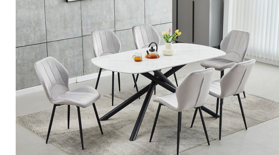 7pcs Sintered Stone diningtable with velvet chairs