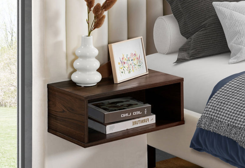 Beige Velvet Fabric with Brown Night Stands Bed Frame