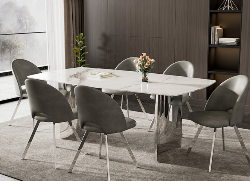 7 pcs Sintered Stone Marble Top With Stainless Steel Base