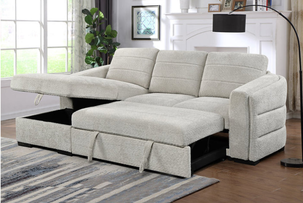 Soft Light Grey Boucle Fabric Sofa bed
