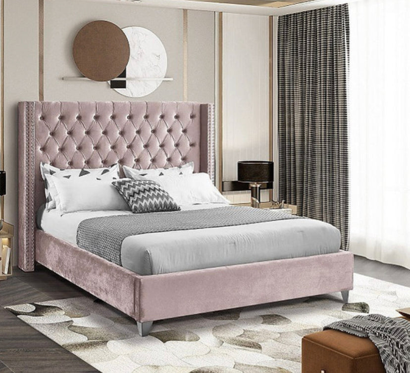 Dusty Pink Velvet Fabric With Nailhead Details