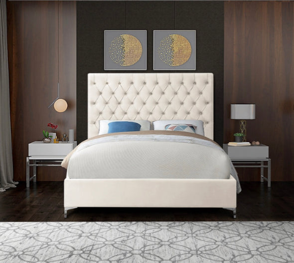 Creme Velvet Fabric With Deep Button Tufting