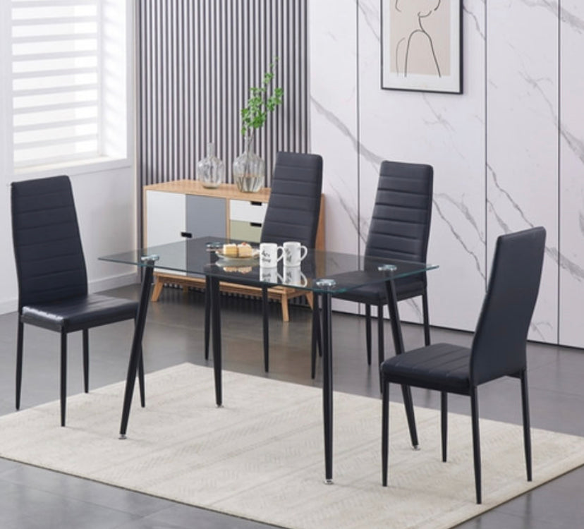5Pcs Tempered Clear Glass with chairs