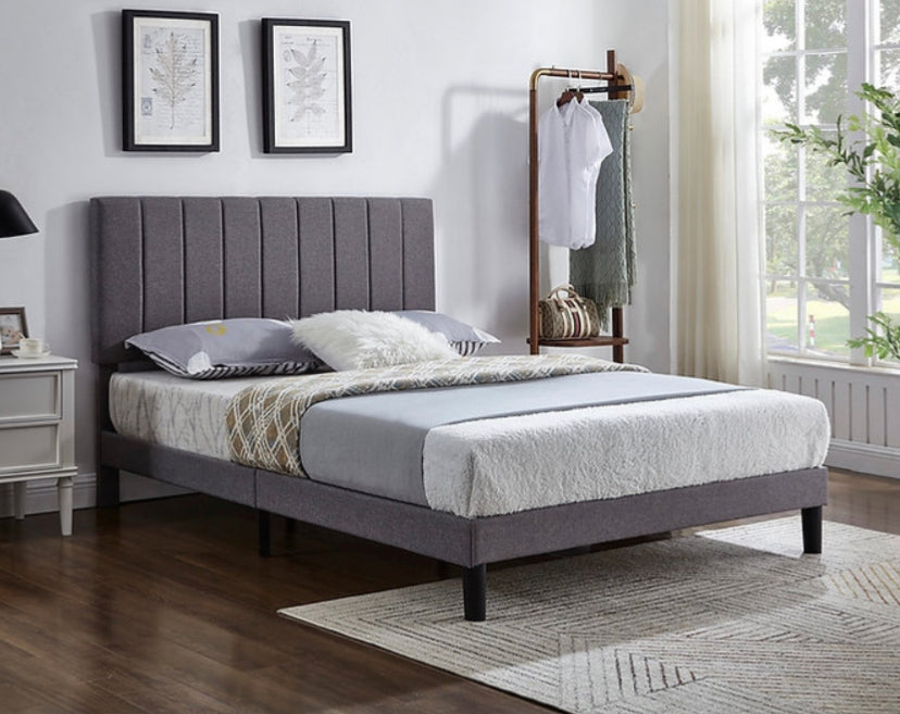 Grey PU Bed with Vertical Tufting