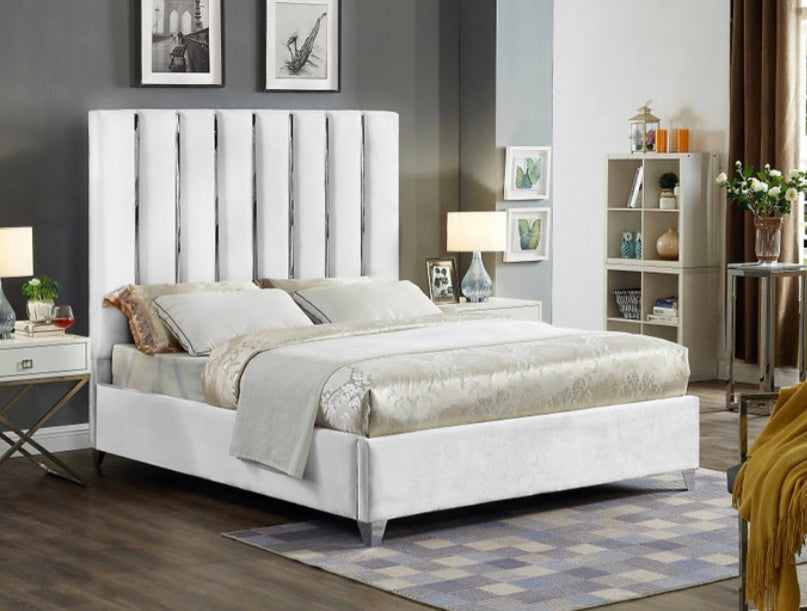 Channel Design Features Velvet White Fabric Upholstery for a Sleek