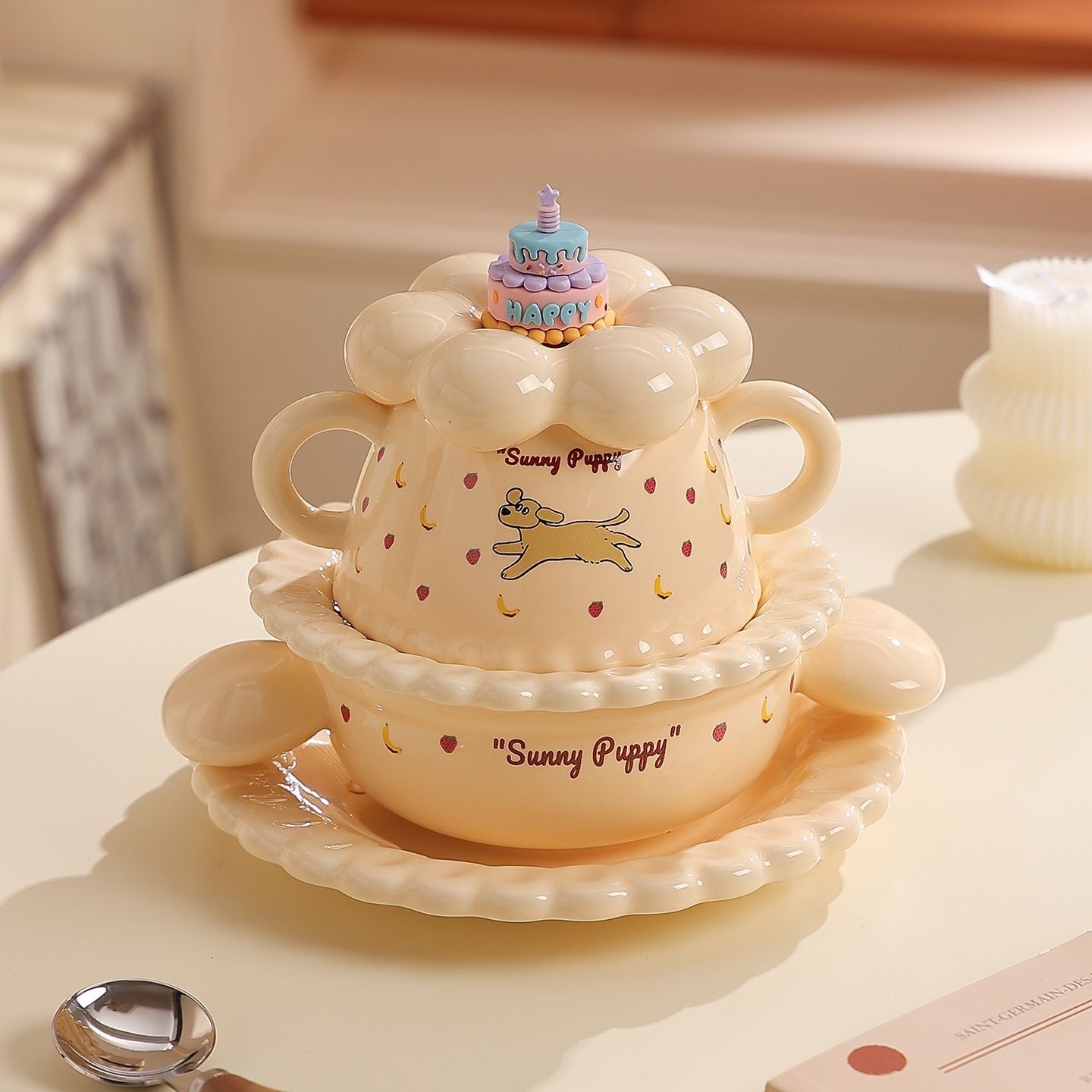 奶油黄色多功能蛋糕餐具茶具