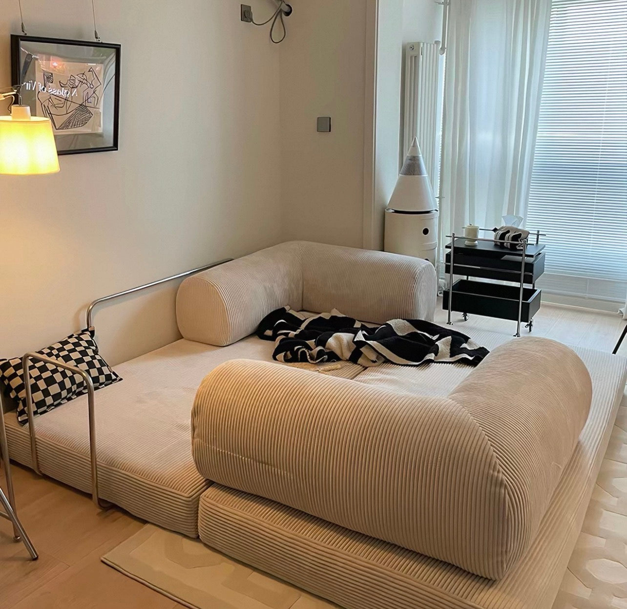 2m奶白灯芯绒泰迪沙发床sofabed