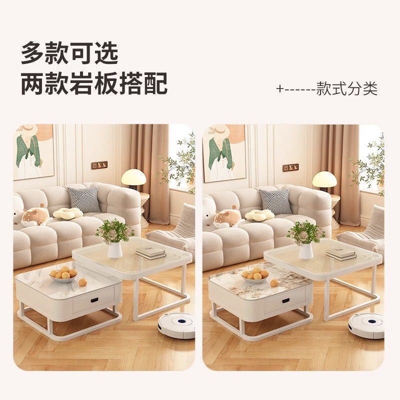 奶油方形岩板字母茶几coffee table