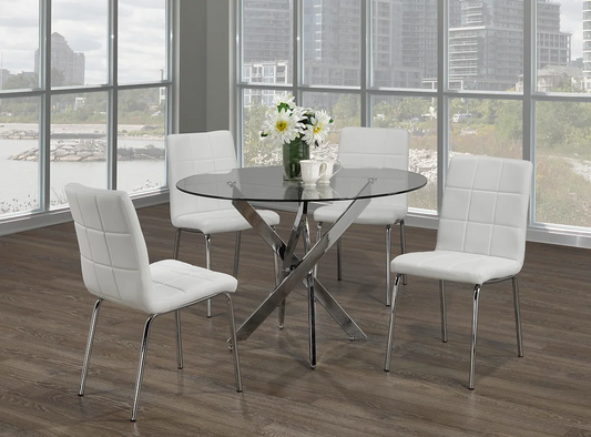Clear Glass dining table with Pu Chairs