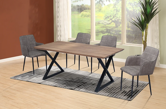 7pc Dinette Set  Wood Table with
Charcoal Brown PU Chairs