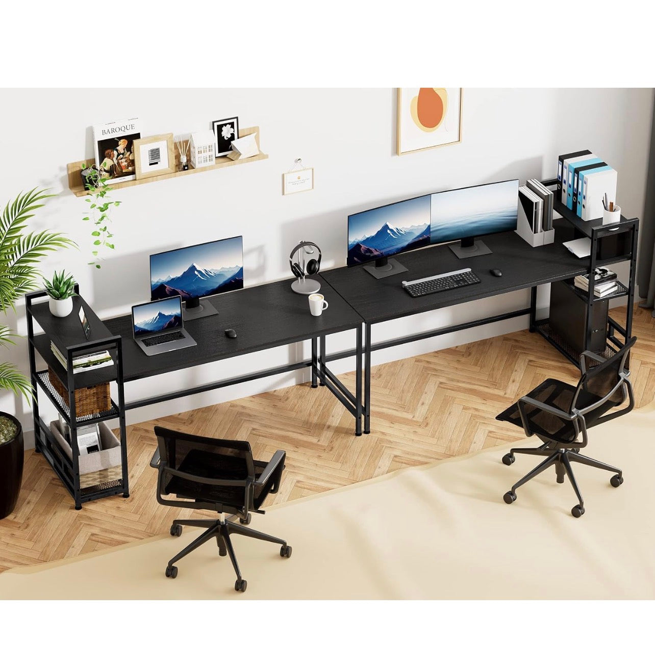 160cm 自带置物架黑色书桌desk