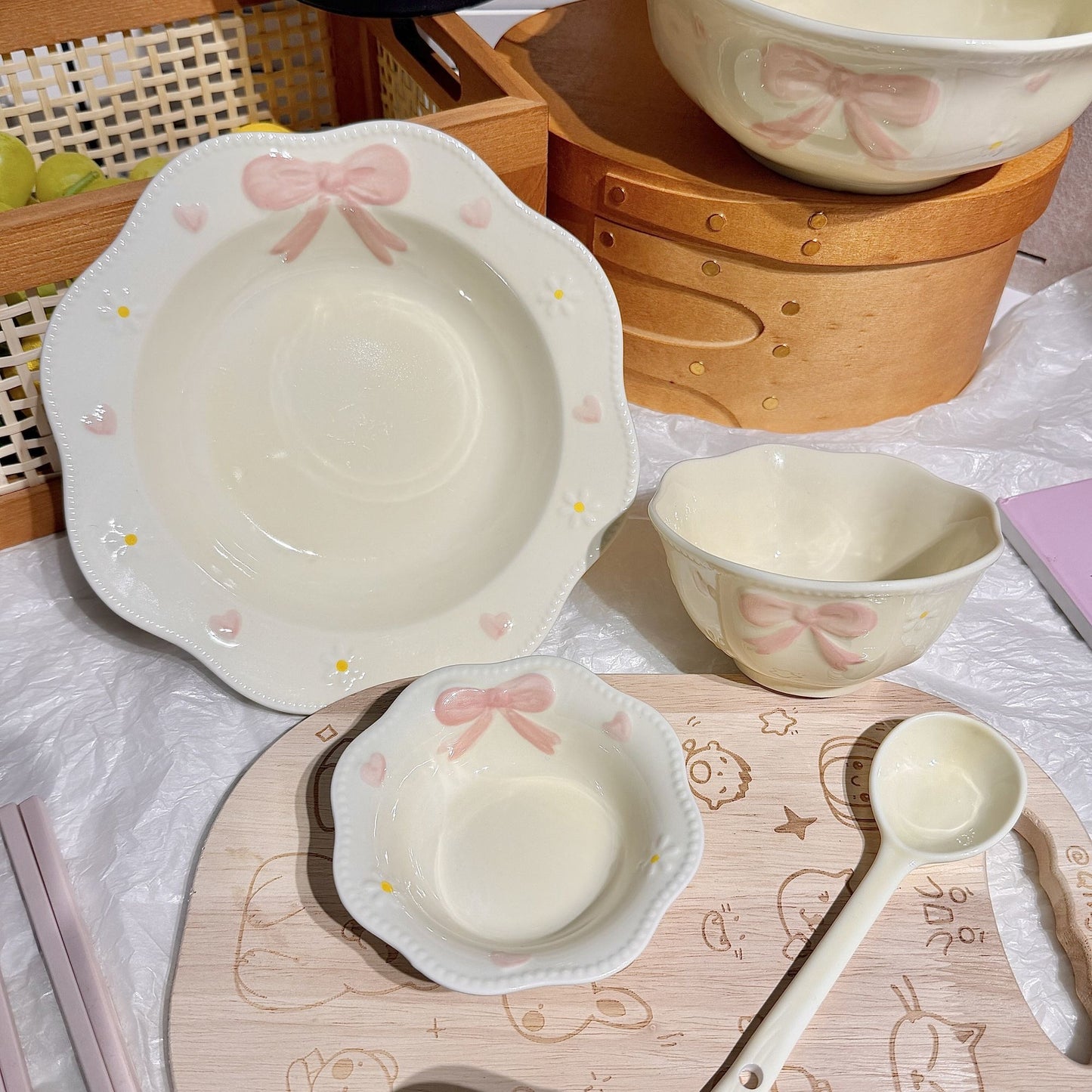 11件套浮雕蝴蝶结餐具套餐