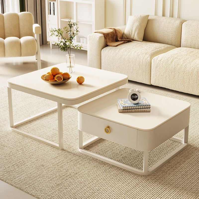 奶油方形岩板字母茶几coffee table