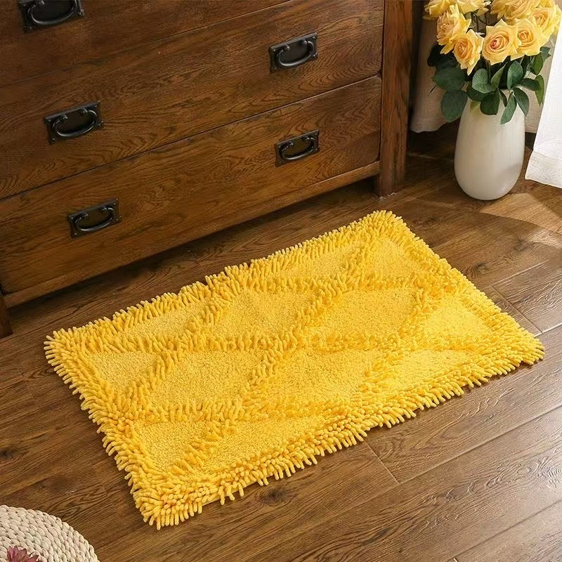 北欧明黄纯棉雪尼尔吸有吸水地垫