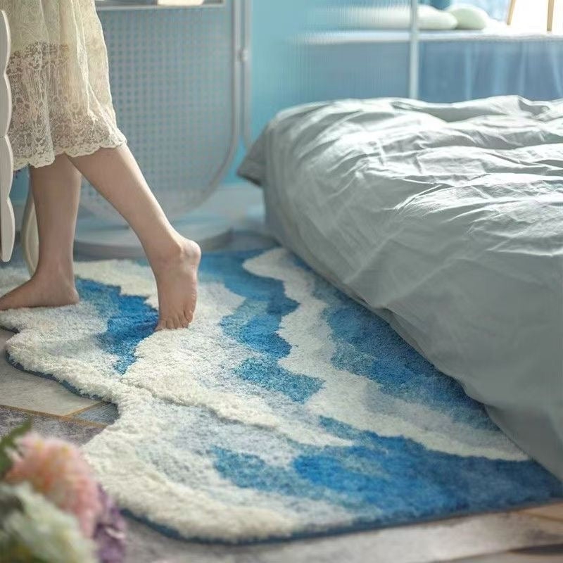 海浪加厚毛绒床边毯rug