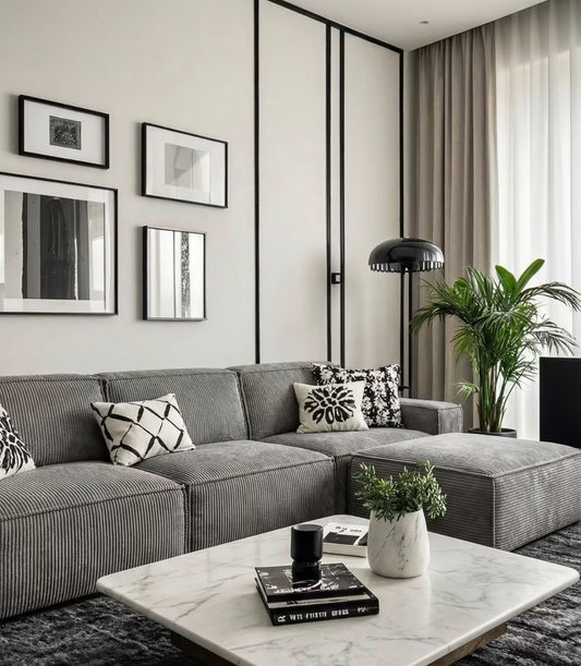 2.6m灰色灯芯绒L型沙发sofa