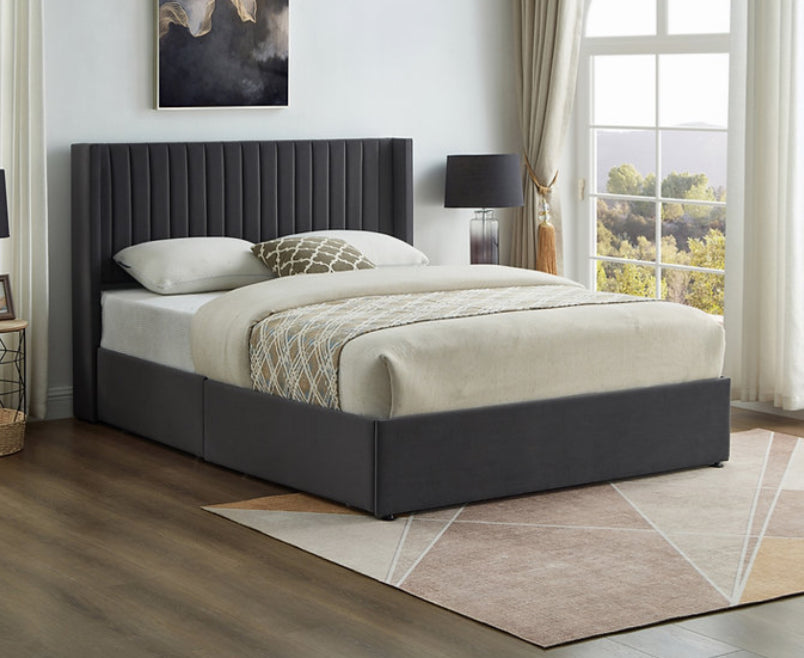black fabric Storage Bed