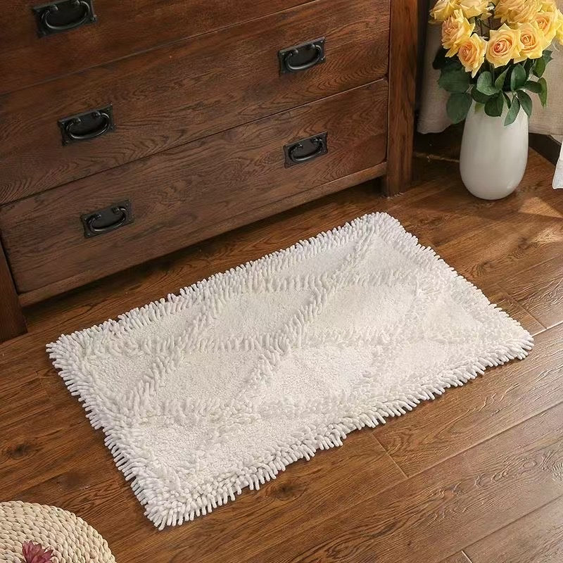 北欧明黄纯棉雪尼尔吸有吸水地垫