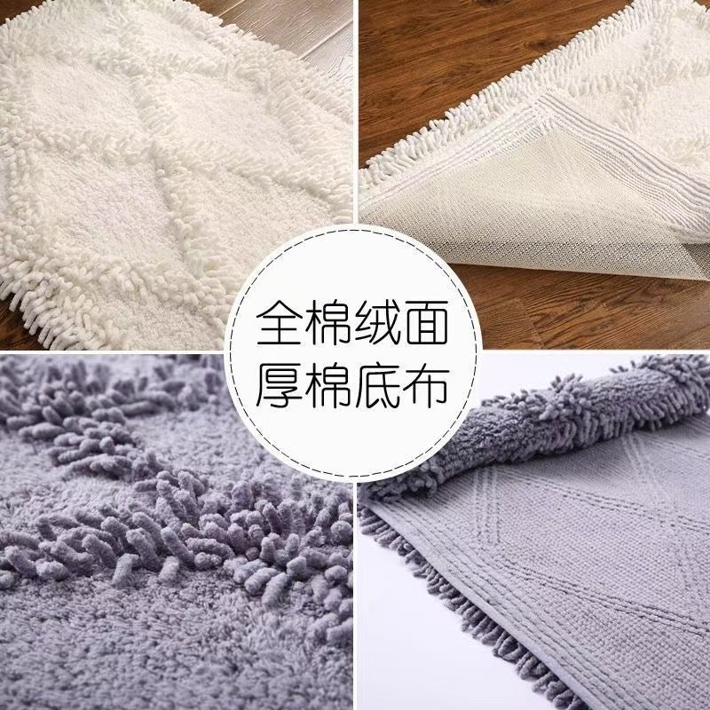 北欧明黄纯棉雪尼尔吸有吸水地垫