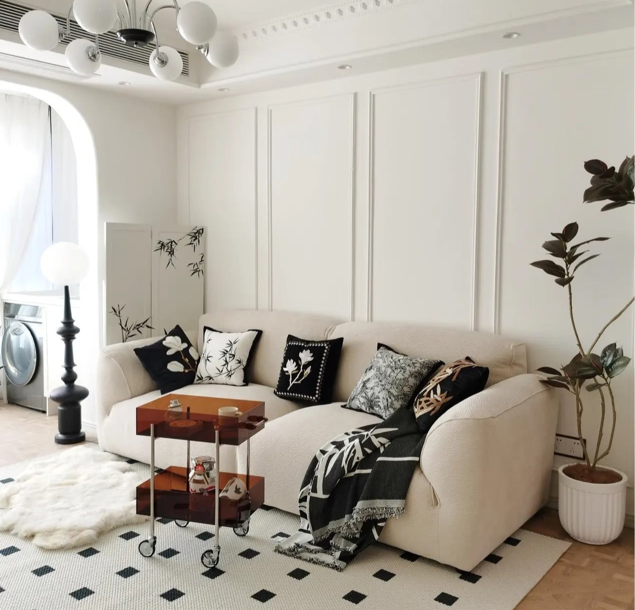 2.6m 雪尼尔可移动靠背花瓣沙发