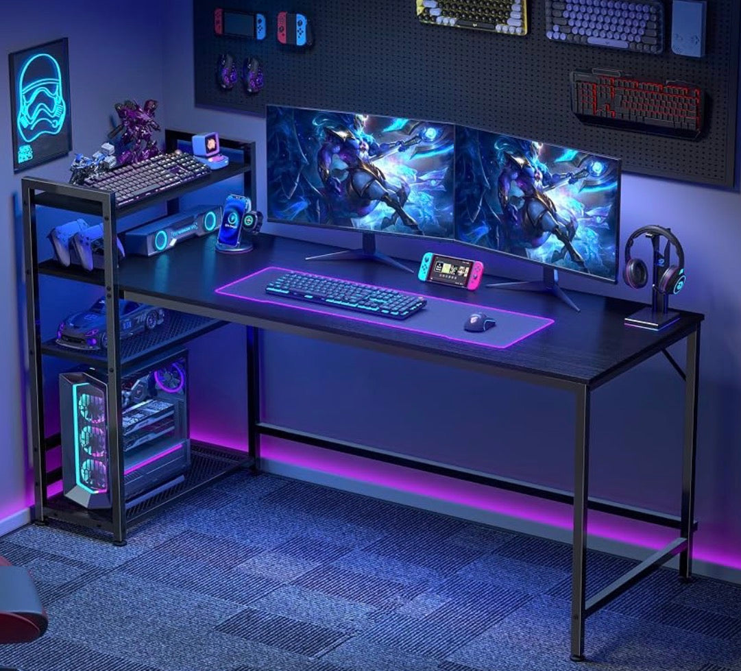 160cm 自带置物架黑色书桌desk
