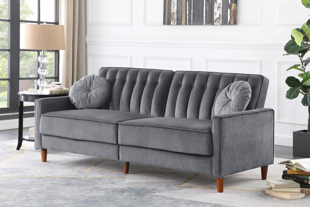 Dark grey velvet sofa bed