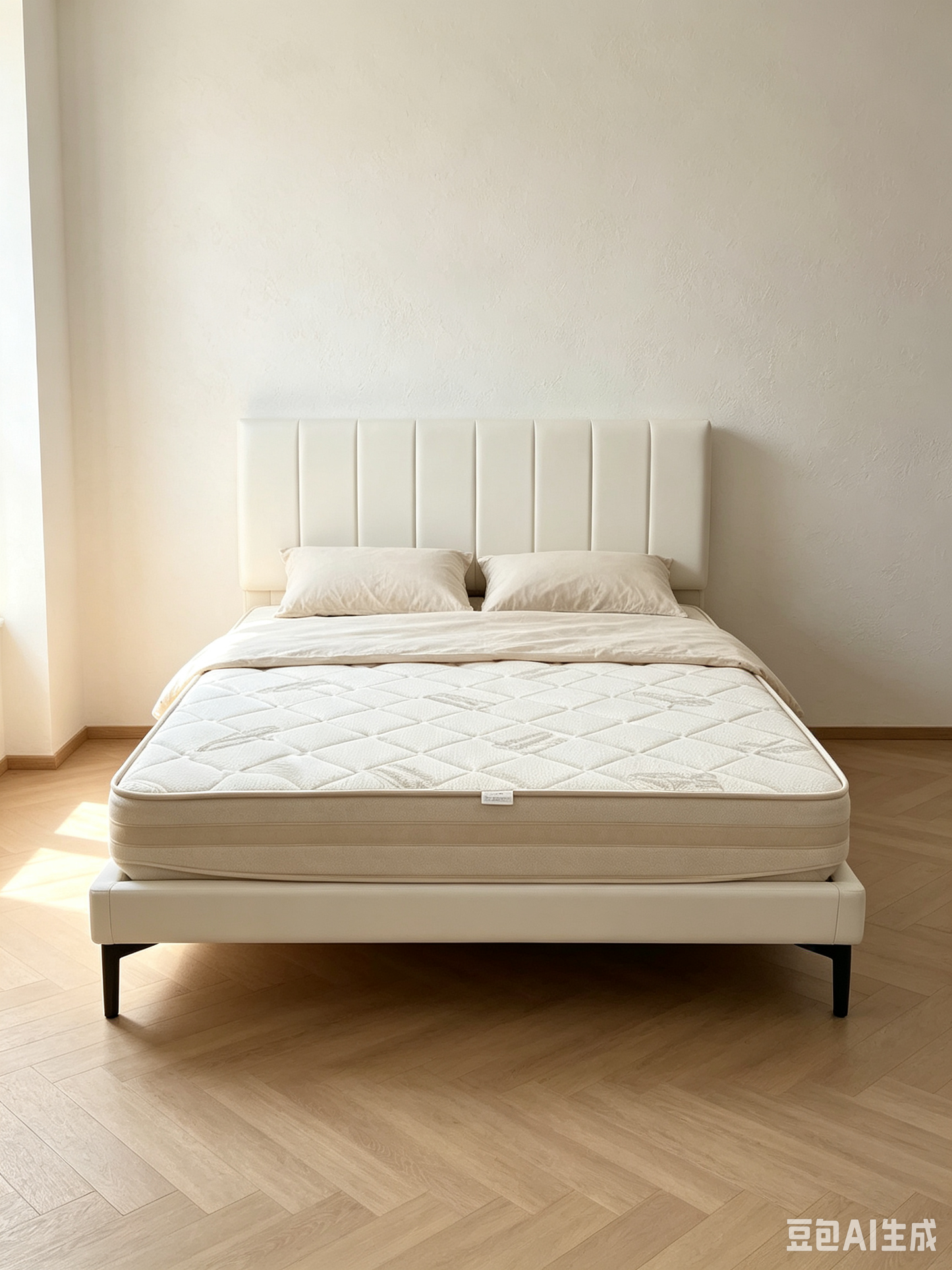 奶油白床架White Bed with Vertical Tufting