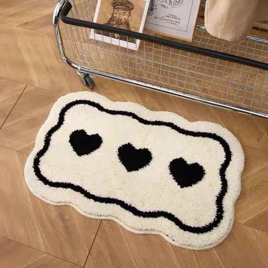 80*50cm白黑爱心浴室仿羊绒吸水地毯rug