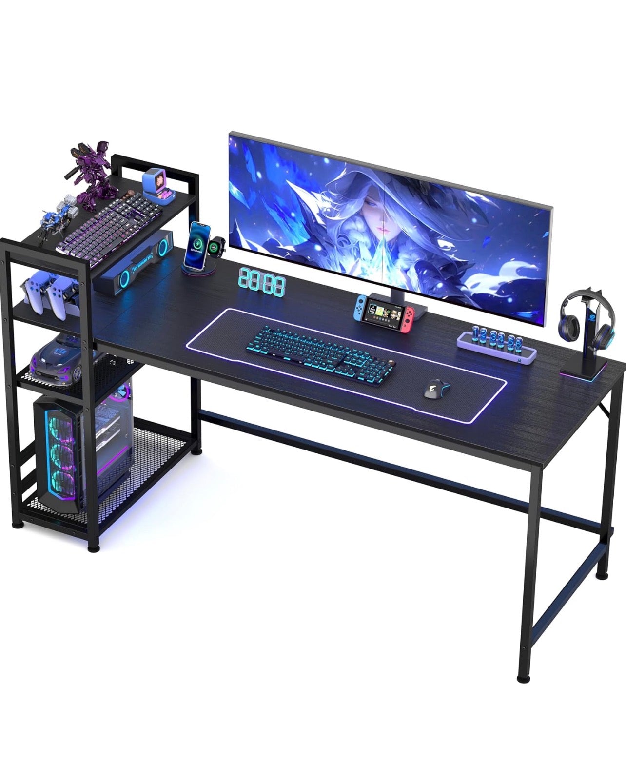 160cm 自带置物架黑色书桌desk