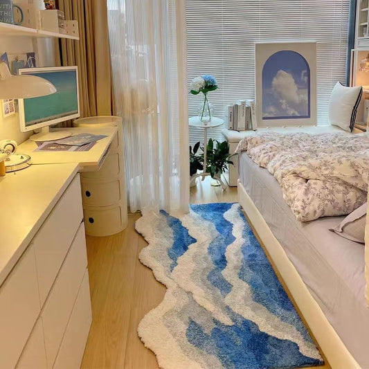 海浪加厚毛绒床边毯rug