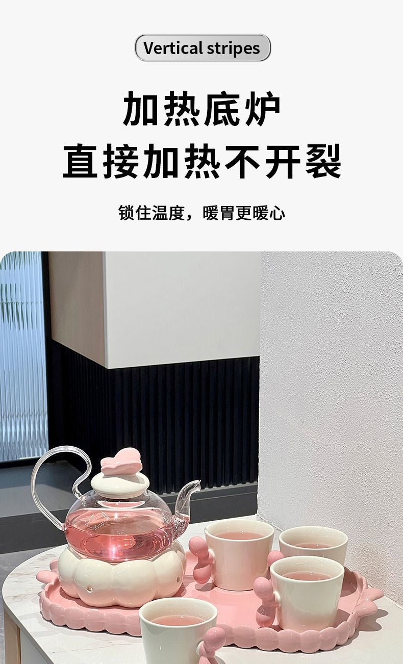 陶瓷奶油花茶壶下午茶礼盒（送蜡烛）