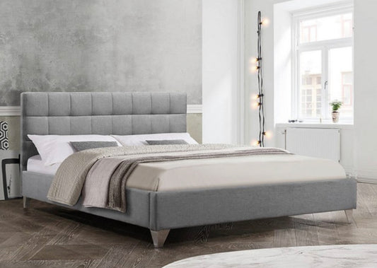 Grey Upholstered Bed with Chrome Legs