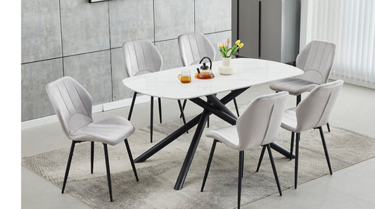 7pcs Sintered Stone diningtable with velvet chairs
