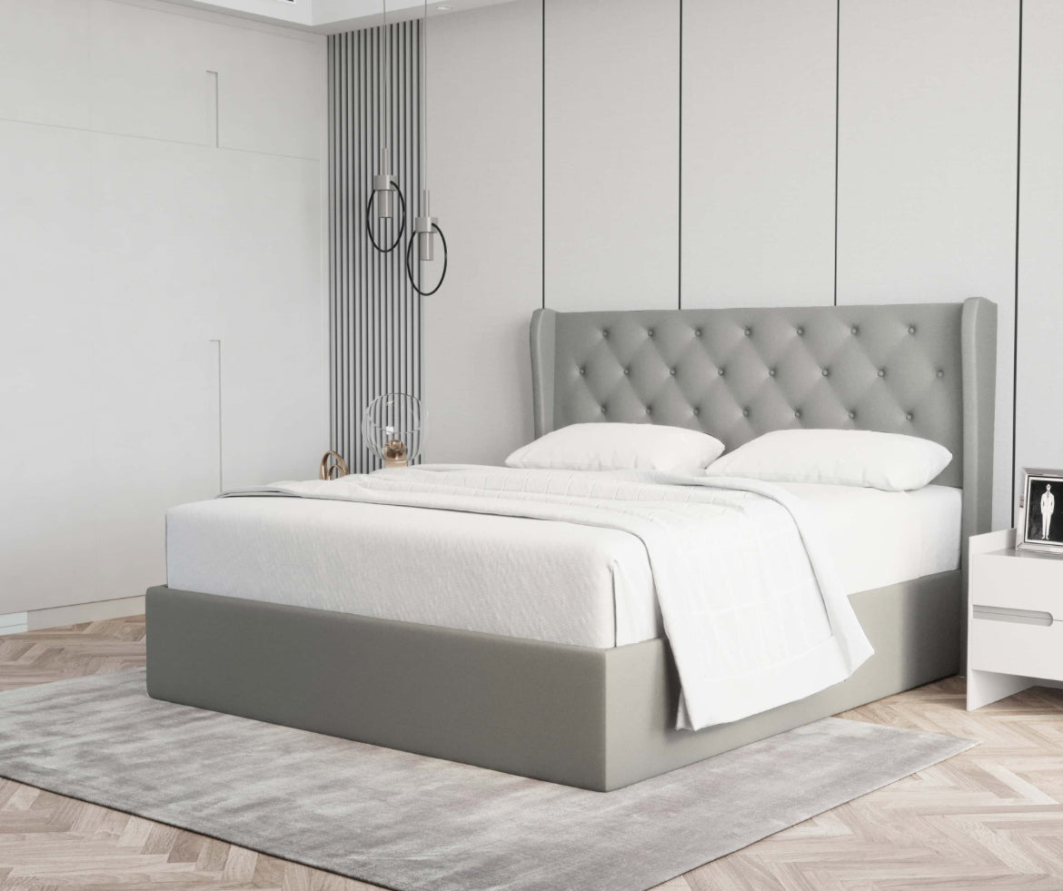 Velets Diva Contemporary Mid-Century Soft Padded Tufted Upholstered Platform Bed With Hydraulic Gas Lift Storage