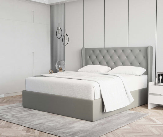Velets Diva Contemporary Mid-Century Soft Padded Tufted Upholstered Platform Bed With Hydraulic Gas Lift Storage
