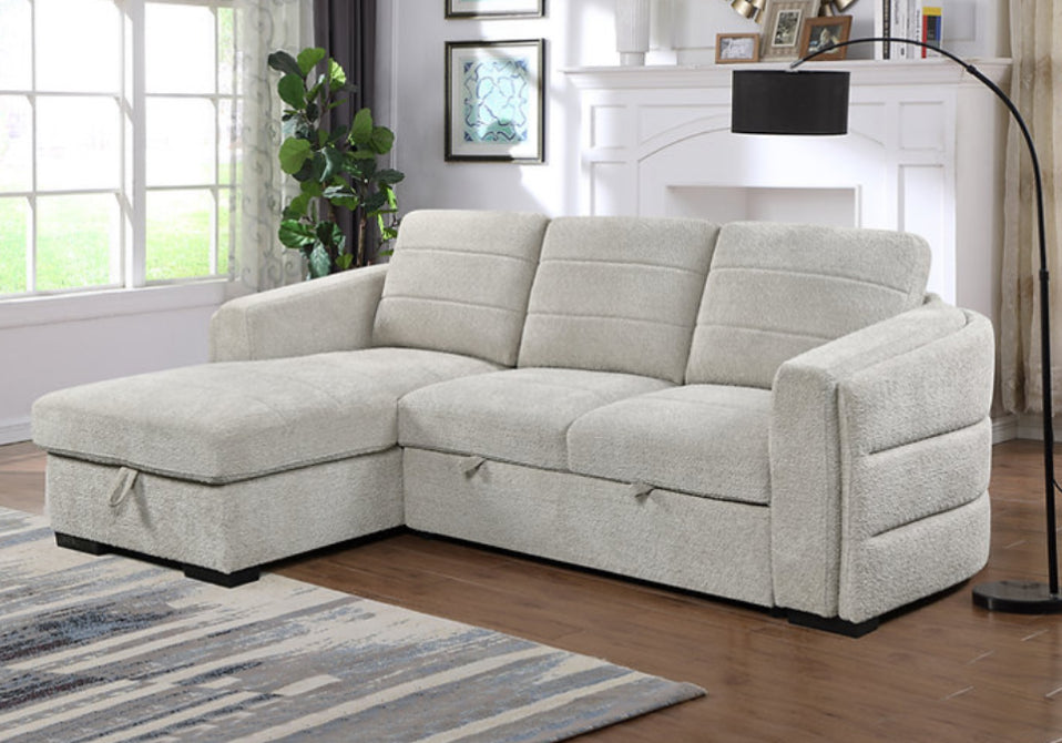 Soft Light Grey Boucle Fabric Sofa bed