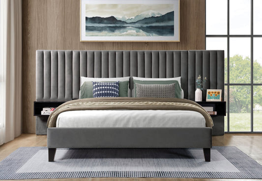 Grey Velvet Fabric with Black Night Stands