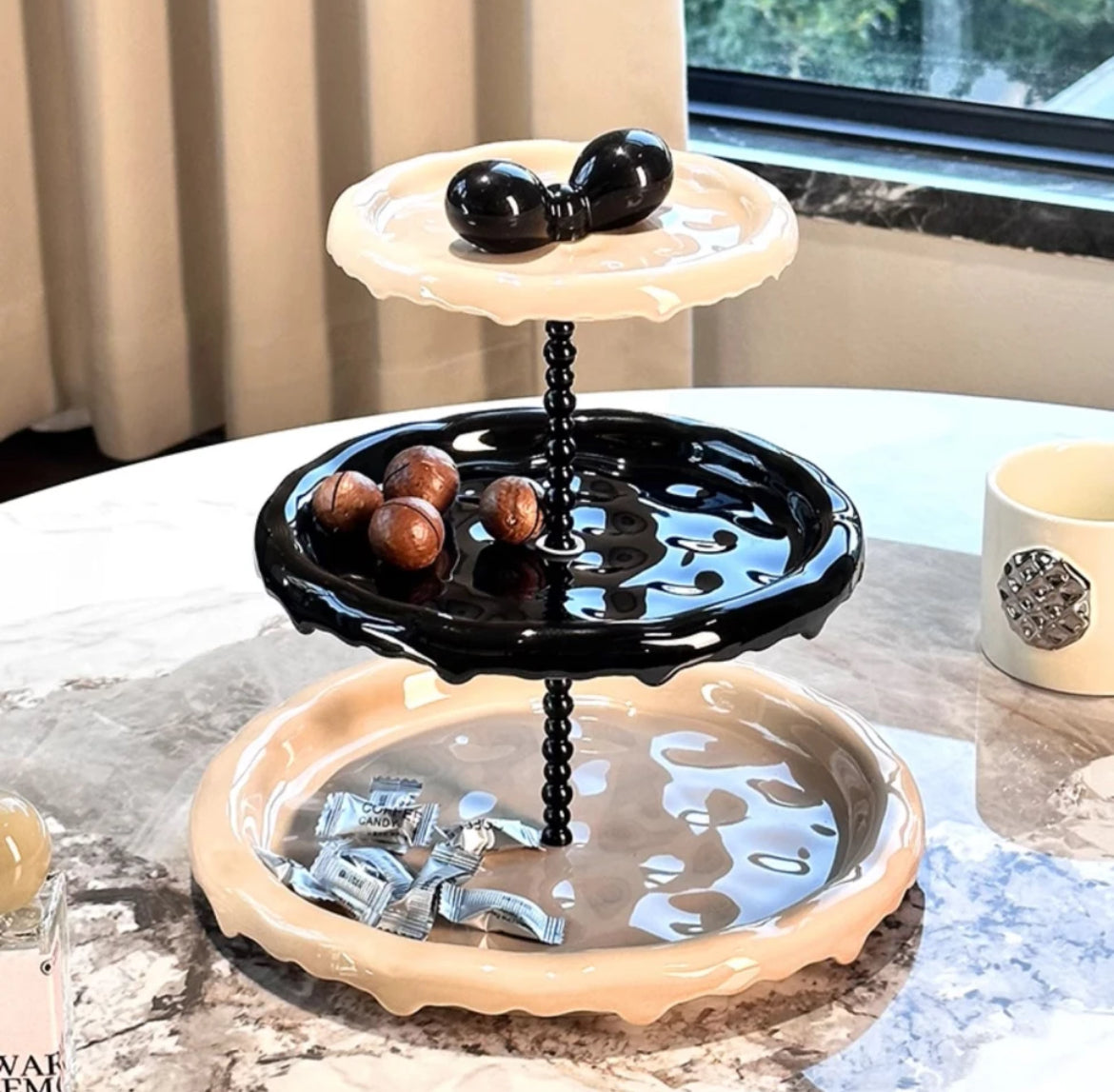 冰淇淋陶瓷三层点心置物收纳盘