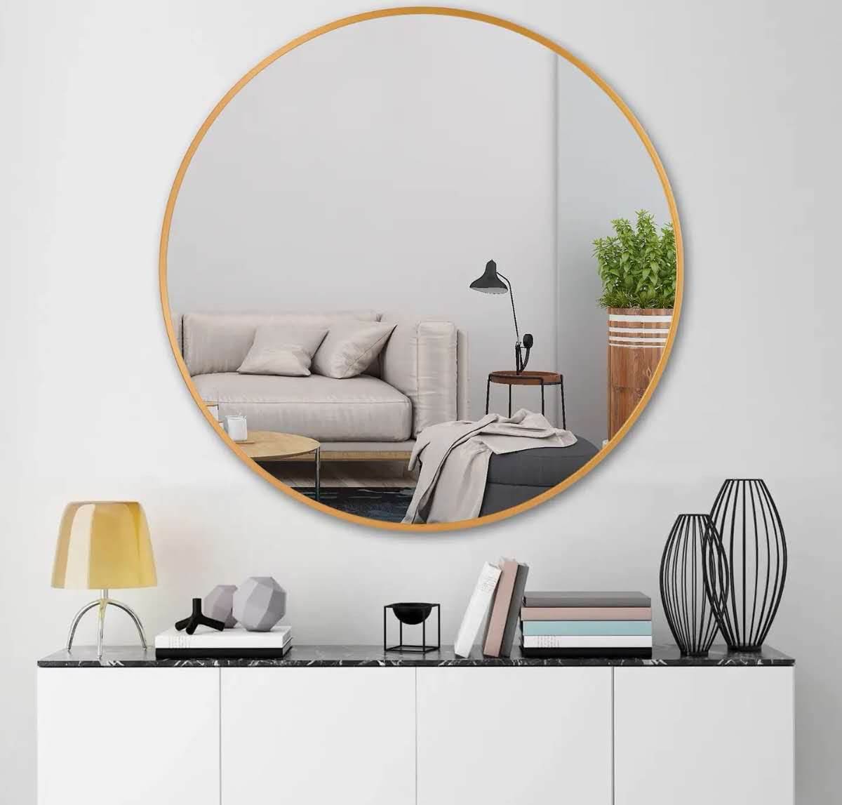 30*30in Gold Round Mirror
