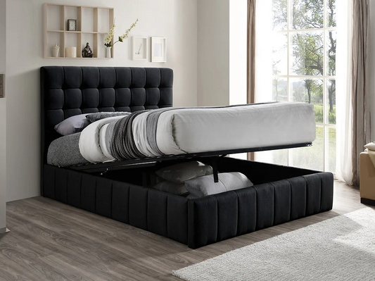 Black Fabric Storage Bed