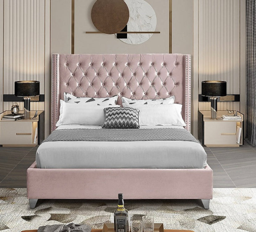 Dusty Pink Velvet Fabric With Nailhead Details