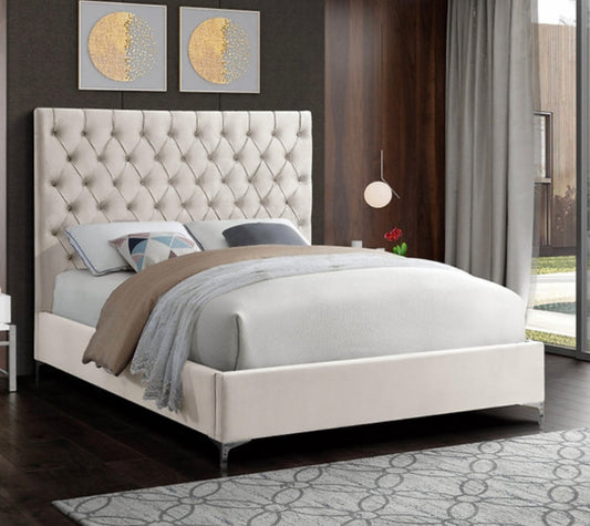 Creme Velvet Fabric With Deep Button Tufting