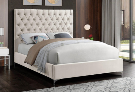 Creme Velvet Fabric With Deep Button Tufting
