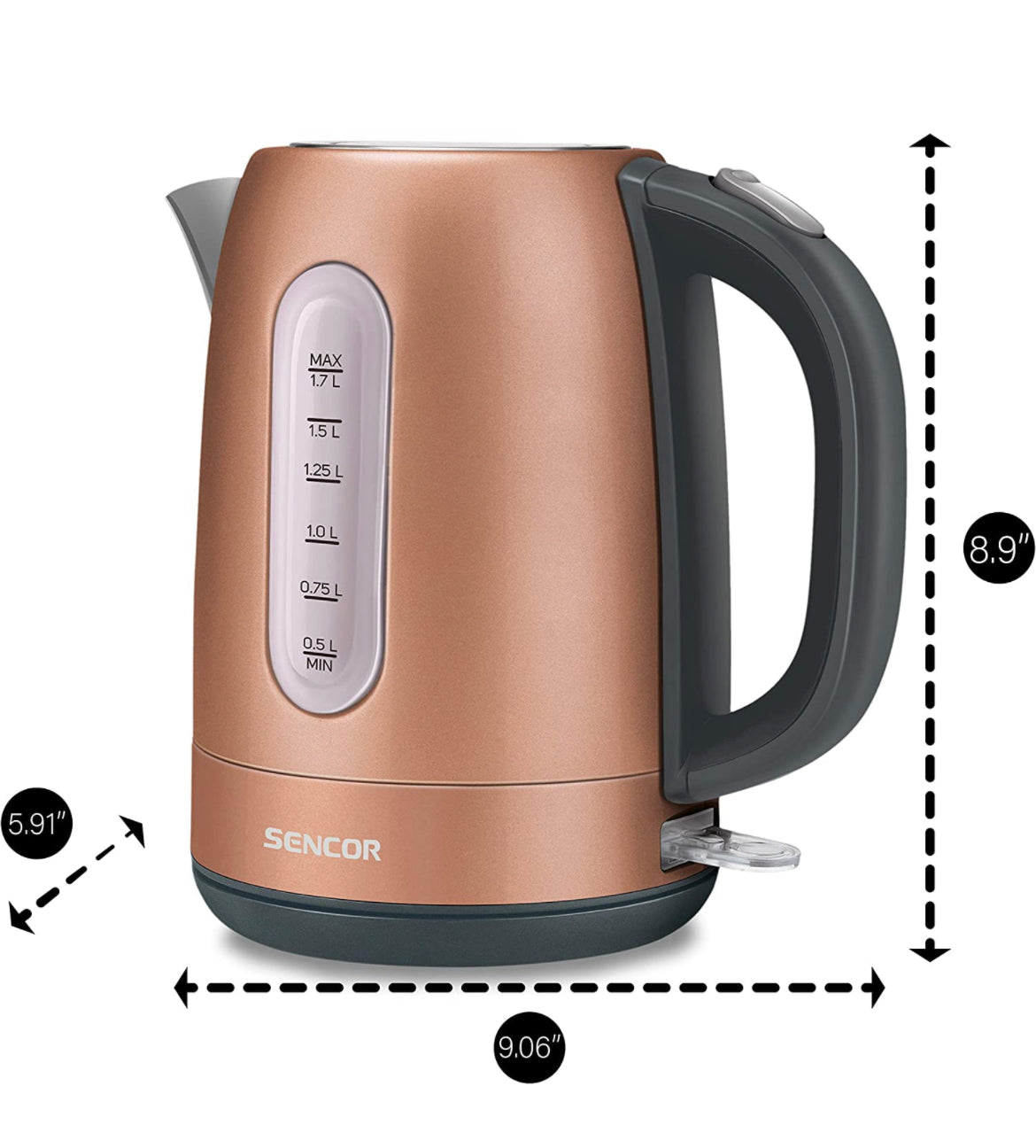 Sencor SWK1776GD 1.7L Stainless Steel Electric Kettle with Lid Safety Lock