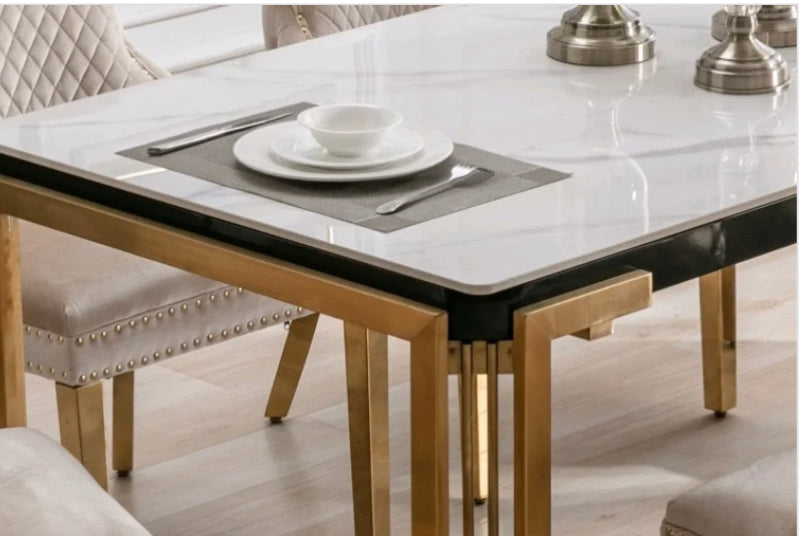 7 piece Ceramic Marble Top With Stainless Gold Legs  set