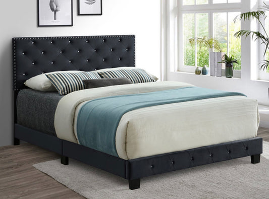 Black Velvet Bed with Nailhead Rhinesto