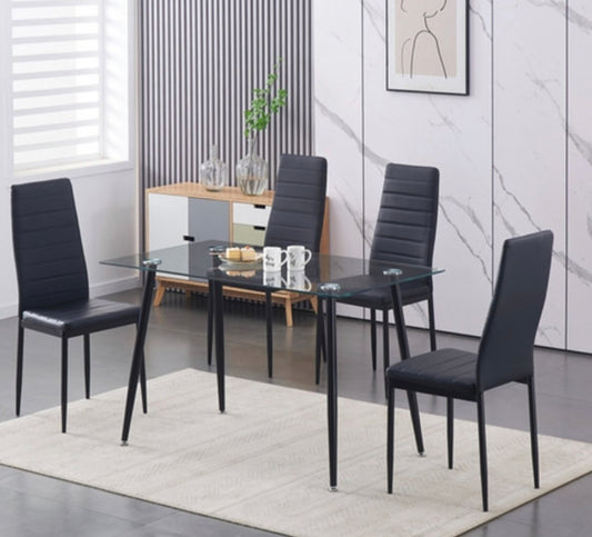 5Pcs Tempered Clear Glass with chairs
